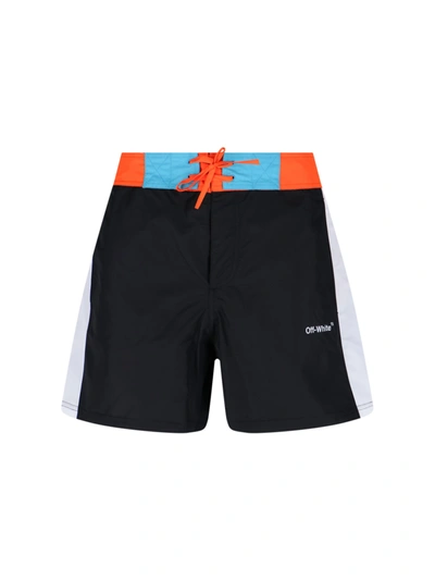 Off-white Arrow Block Sunset沙滩裤 In Black