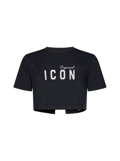 Dsquared2 Icon-print Cropped Cotton T-shirt In Black