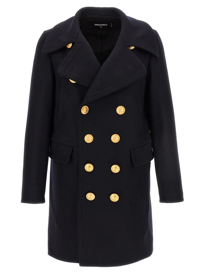 Dsquared2 Double Breasted Long-sleeved Coat In Blue