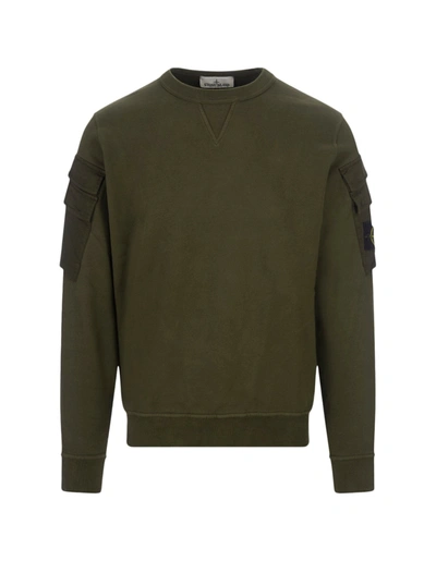 Stone Island Military Green Sweatshirt With Pockets In Verde