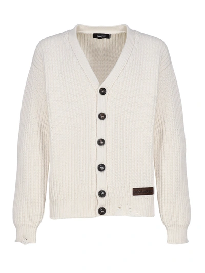 Dsquared2 Cardigan With Leather Patch In White