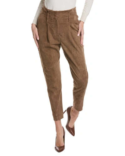 Brunello Cucinelli Leather Pant In Brown