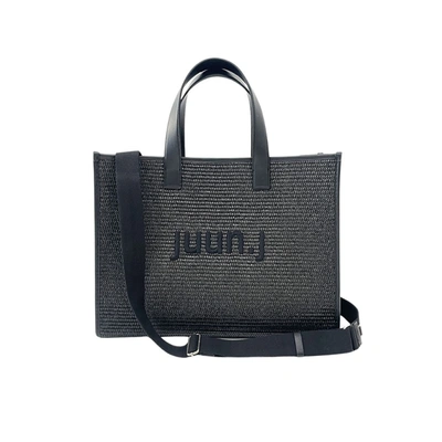 Juunj Logo Raffia Tote Bag In Black