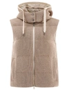 Brunello Cucinelli Cotton Knit Vest With Down Padding And Removable Hood