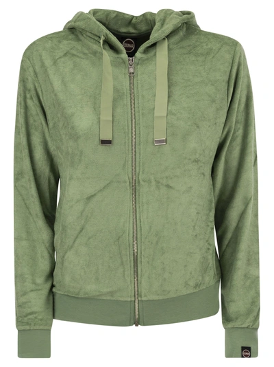 Colmar Full Zip Sweatshirt With Chenille Hood In Green