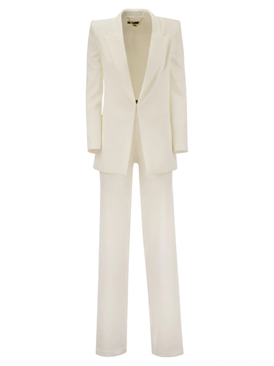 Elisabetta Franchi Crepe Jacket And Trousers Suit In White
