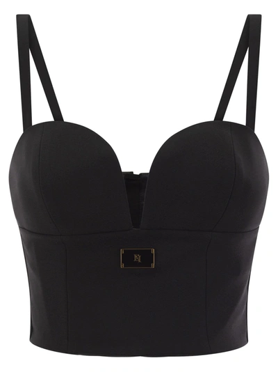 ELISABETTA FRANCHI ELISABETTA FRANCHI STRETCH CREPE BUSTIER TOP WITH ENAMELLED LOGO PLAQUE