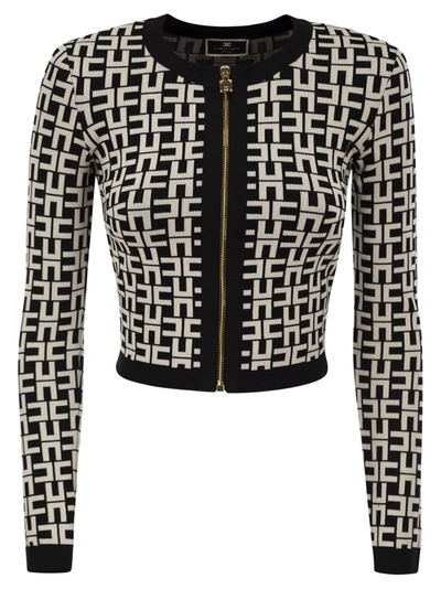 Elisabetta Franchi Logo-jacquard Cropped Cardigan In Multi