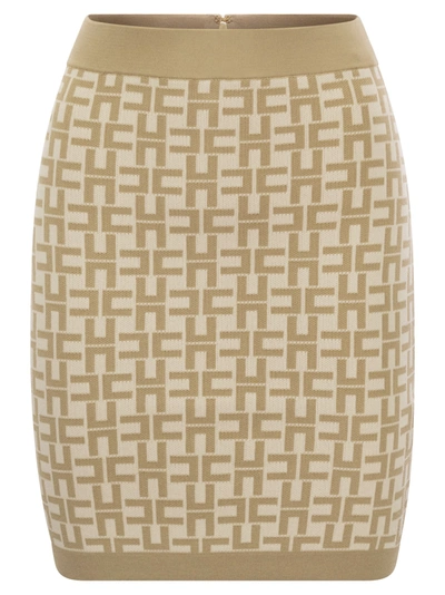 Elisabetta Franchi Monogram Butter Beige Knitted Skirt