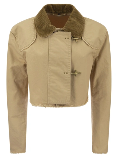 Fay Corduroy-collar Cropped Jacket In Cream