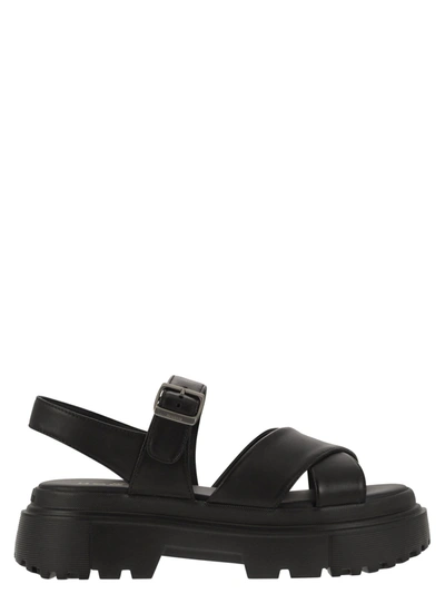 Hogan Leather Sandal With Midsole In Black