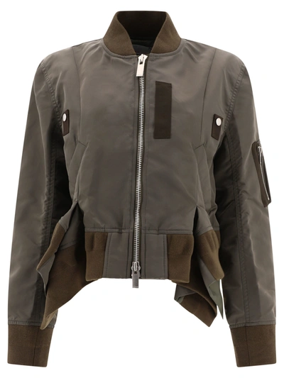 Sacai Nylon Bomber Jacket In Green