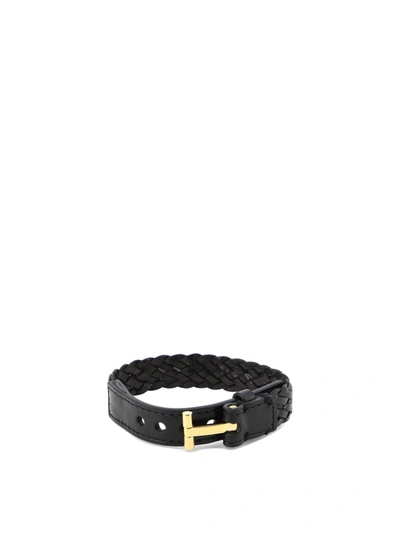 Tom Ford Logo Plaque Braided Bracelet In Black
