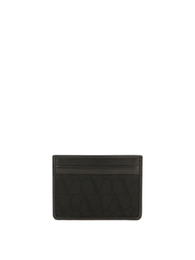 Valentino Garavani Card Holder In Toile Iconographe Technical Fabric In Black