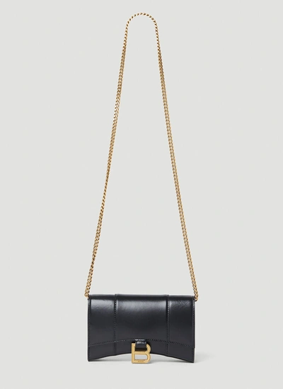Balenciaga Women Hourglass Mini Chain Wallet In Black