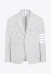 Thom Browne 4-bar Single-breasted Seersucker Blazer In Gray