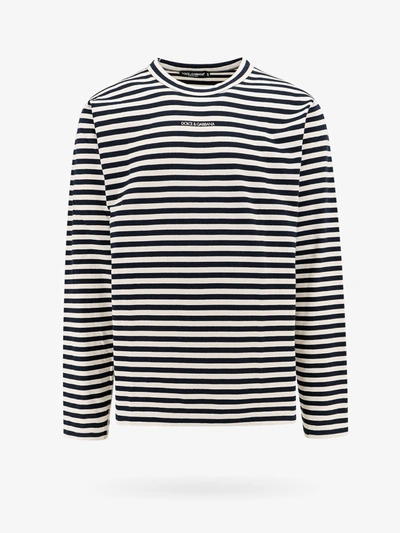 Dolce & Gabbana Striped Cotton T-shirt In Black