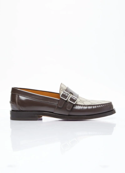 Gucci Men Gg Buckle Loafers In Brown