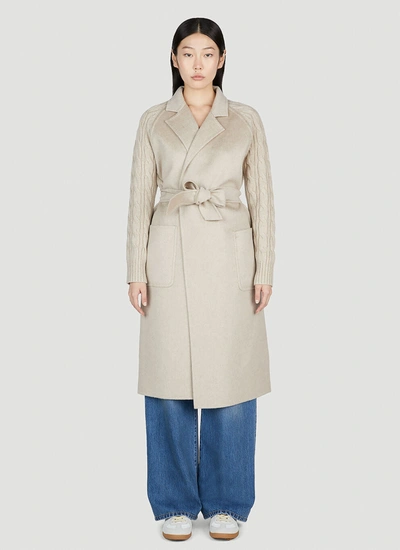 Max Mara Cable Knit Coat In Beige