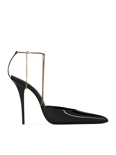 Saint Laurent Women Claw Pumps Open On The Back In Painted Leather In Black