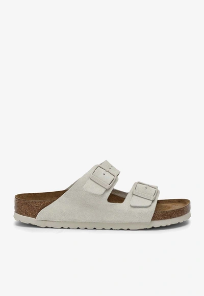 Birkenstock Arizona Logo-detailed Slides In White