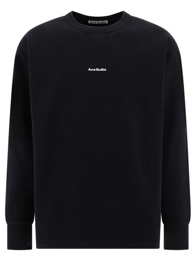 Acne Studios Micro Logo Printed Crewneck Sweatshirt In Black