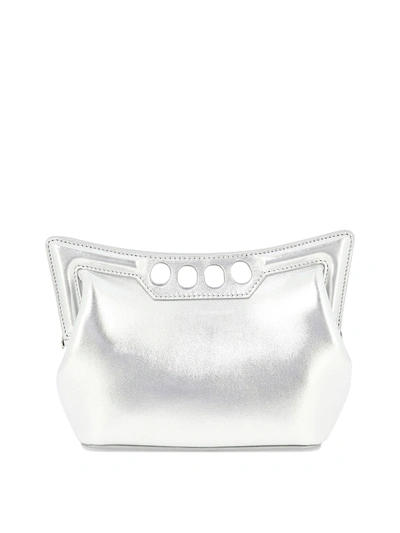 Alexander Mcqueen Mini The Peak Metallic Shoulder Bag In Silver