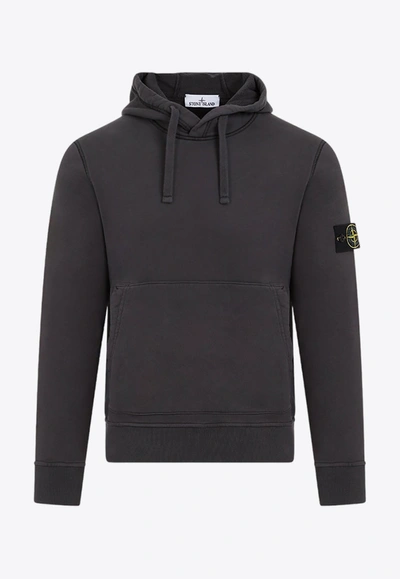 Stone Island Buttoned-patch Hooded Sweatshirt In Gray