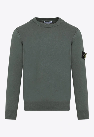 Stone Island Buttoned-patch Knitted Jumper In Green