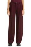Vince Wool Pleated-front Straight-leg Pants In Cherry Wine