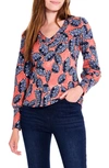 Nic + Zoe Amber Blues V-neck Blouse In Blue Multi