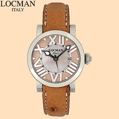 Pre-owned Locman Toscano Ref 291 Quartz Watch Mother-of-pearl Ostrich Leather Strap 30 Mm
