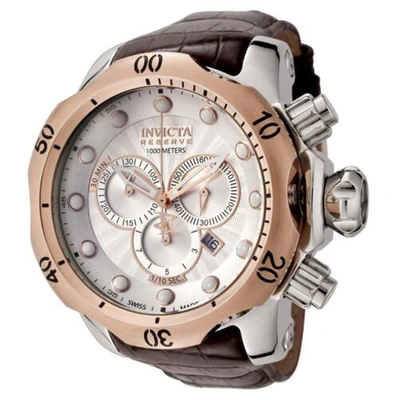 Pre-owned Invicta 0359 Men's Reserve Venom Brown Leather Strap Silver Dial Chrono Watch