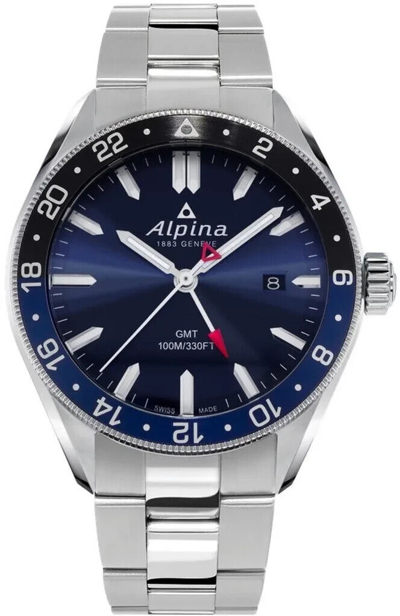 Pre-owned Alpina Al-247nb4e6b 42 Mm Blue Sapphire Crystal Case With Stainless Steel Strap