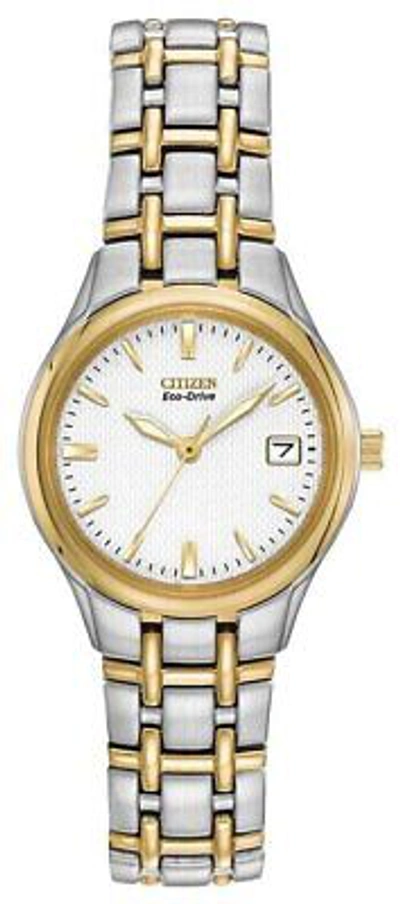 Pre-owned Citizen Eco Drive Women's Silhouette Calendar Two Tone 25mm Watch Ew1264-50a