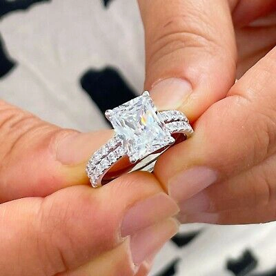 Pre-owned Radiant Igi Certified 14k Solid White Gold  Diamond Engagement Ring And Band 5.30
