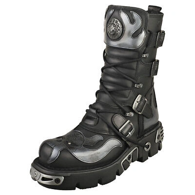 Pre-owned New Rock Rock Boot Metallic M-107-s2 Unisex Black Platform Boots - 12 Us In Gray
