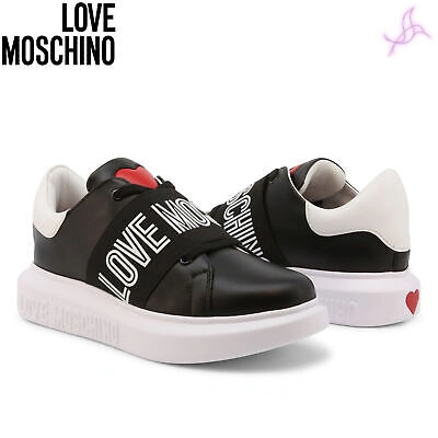 Pre-owned Moschino Sneakers Love  Ja15104g1fia1 Women Black 129352 Shoes Original Outlet