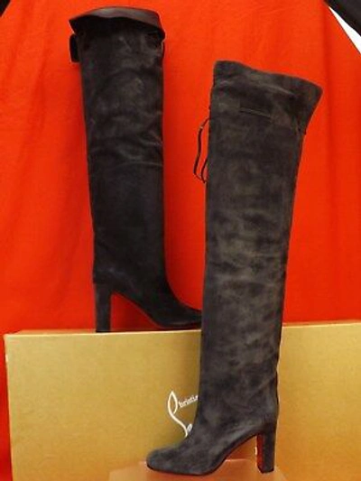 Pre-owned Christian Louboutin Louboutin Alta Gant 85 Charcoal Gray Suede Over The Knee Boots 39.5 $1995