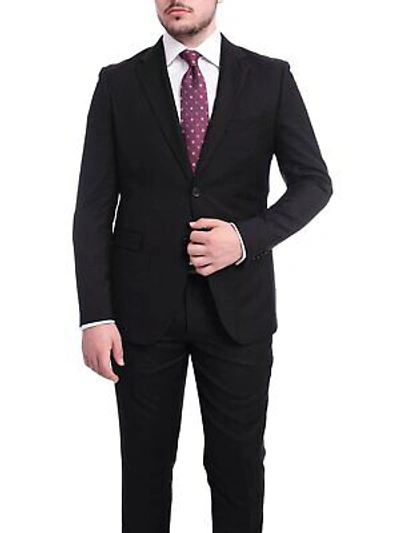 Pre-owned Zanetti Classic Fit Solid Black Two Button Wool Suit