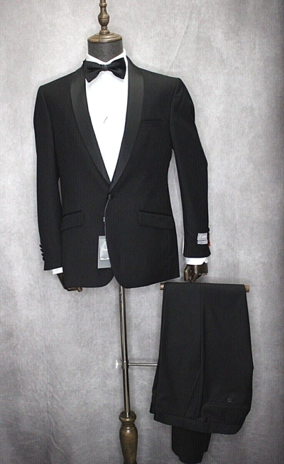Pre-owned Capucci Men's  Black Party Prom Wedding Formal Slim Fit Tuxedo