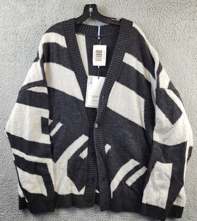 Pre-owned Mcq By Alexander Mcqueen Mcq Color Block Oversized Cardigan Sweater Men's Xl Black/white Ribbed V-neck