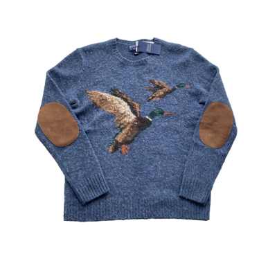 Pre-owned Polo Ralph Lauren Duck Hunting Wool Knit Crewneck Sweater Blue