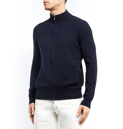 Pre-owned Loro Piana $2575  Baby Cashmere And Silk Blend Bomber Sweater Jacket 54 Euro Xl In Blue