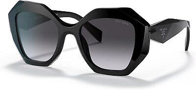 Pre-owned Prada Pr 16ws 1ab5d1 Black Plastic Geometric Sunglasses Grey Gradient Lens In Gray