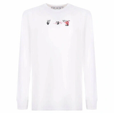 Pre-owned Off-white Acrylic Arrow L/s Tee Mens Style : Omab001f21jer0050132 In White/fuchsia