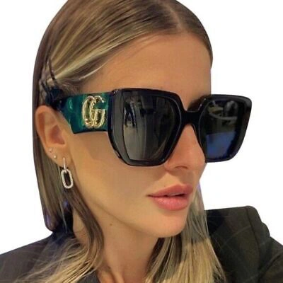 Pre-owned Gucci Gg0956s-001-54 Black Sunglasses In Green