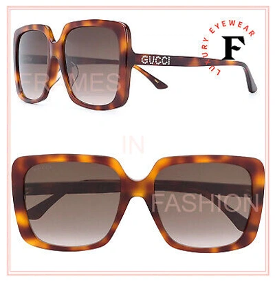 Pre-owned Gucci 0728 Brown Crystal Stud Logo Oversized Sunglasses Gg0728sa Authentic 002