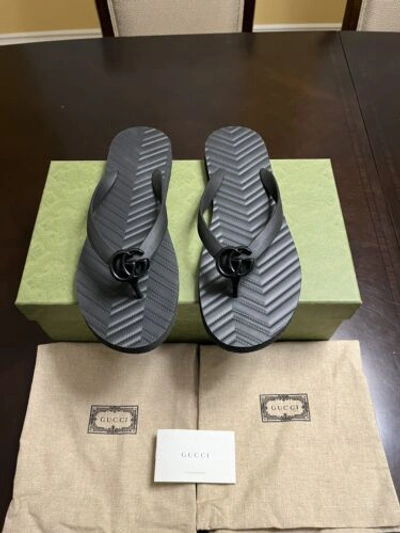 Pre-owned Gucci Gg Logo Flip Flop Sandals Size Uk 12 / Us 13 In Black