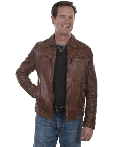 Pre-owned Scully Leatherwear Men's Washed Lamb Leather Jacket - 727-154 In Brown